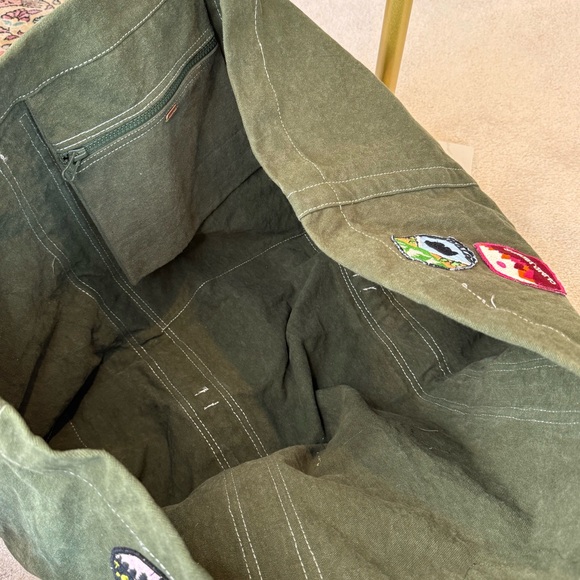 NWT Free People Green Canvas Patchwork Rope Strap Duffle Tote Bag - Picture 8 of 13